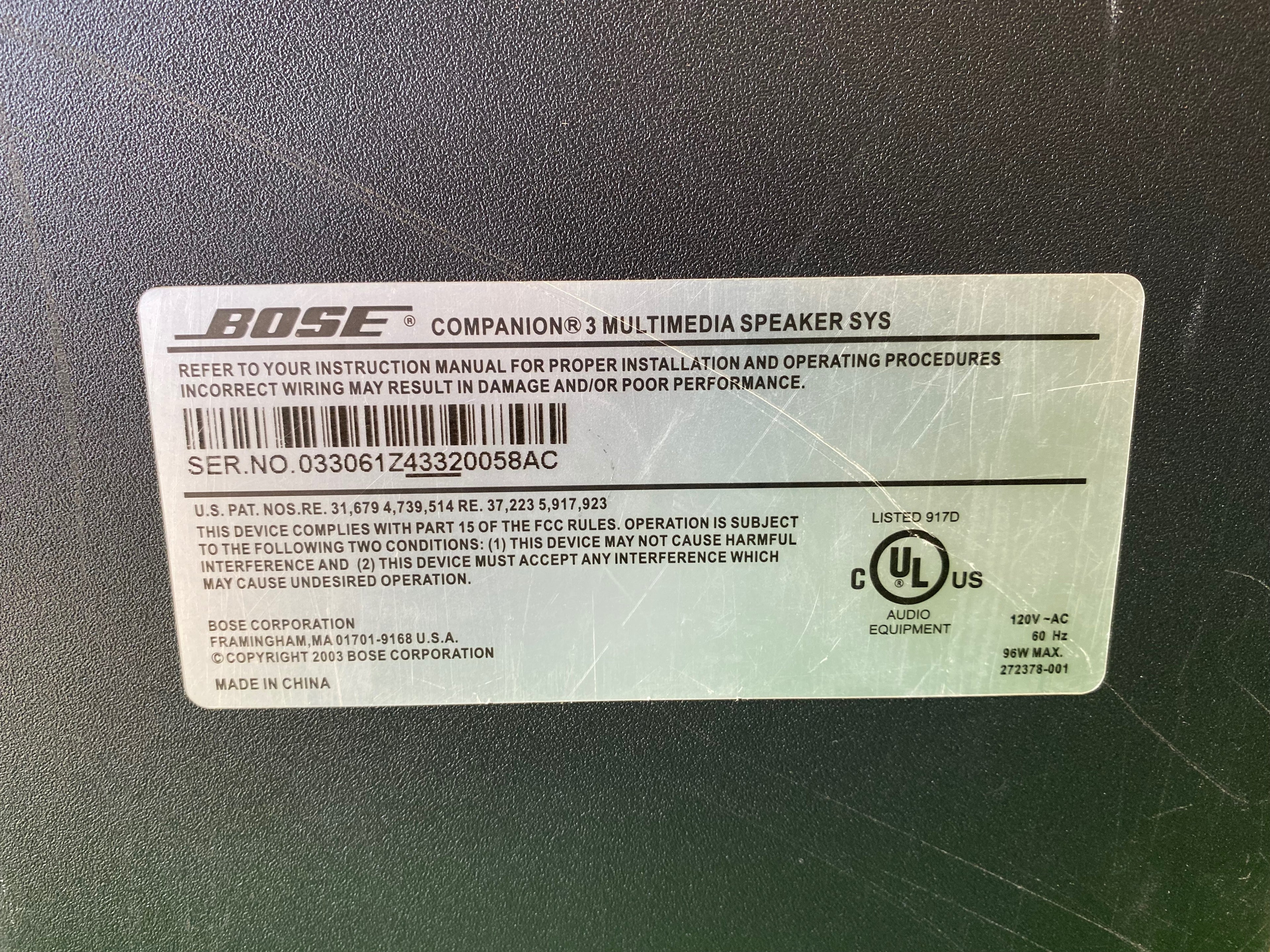 Bose Companion 3 Multimedia Speaker System (Single Subwoofer)
