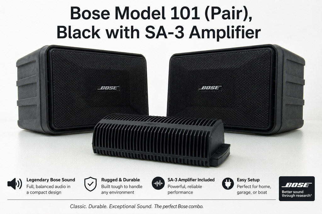 Bose Model 101 (Pair), Black with SA-3 Amplifier + USAV Bluetooth Adapter