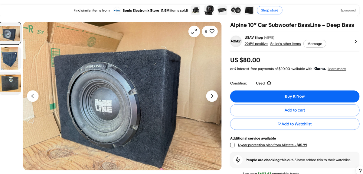 Alpine BassLine 10" Car Subwoofer with Enclosure – Local Pickup