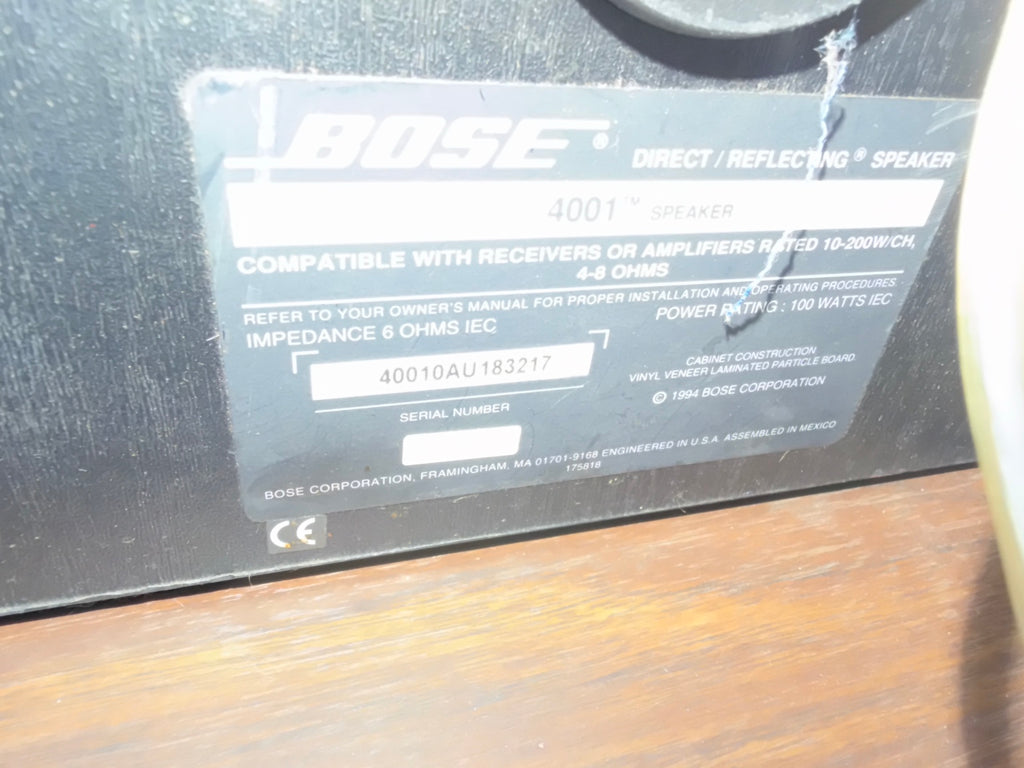 Bose 4001 speaker model and serial label