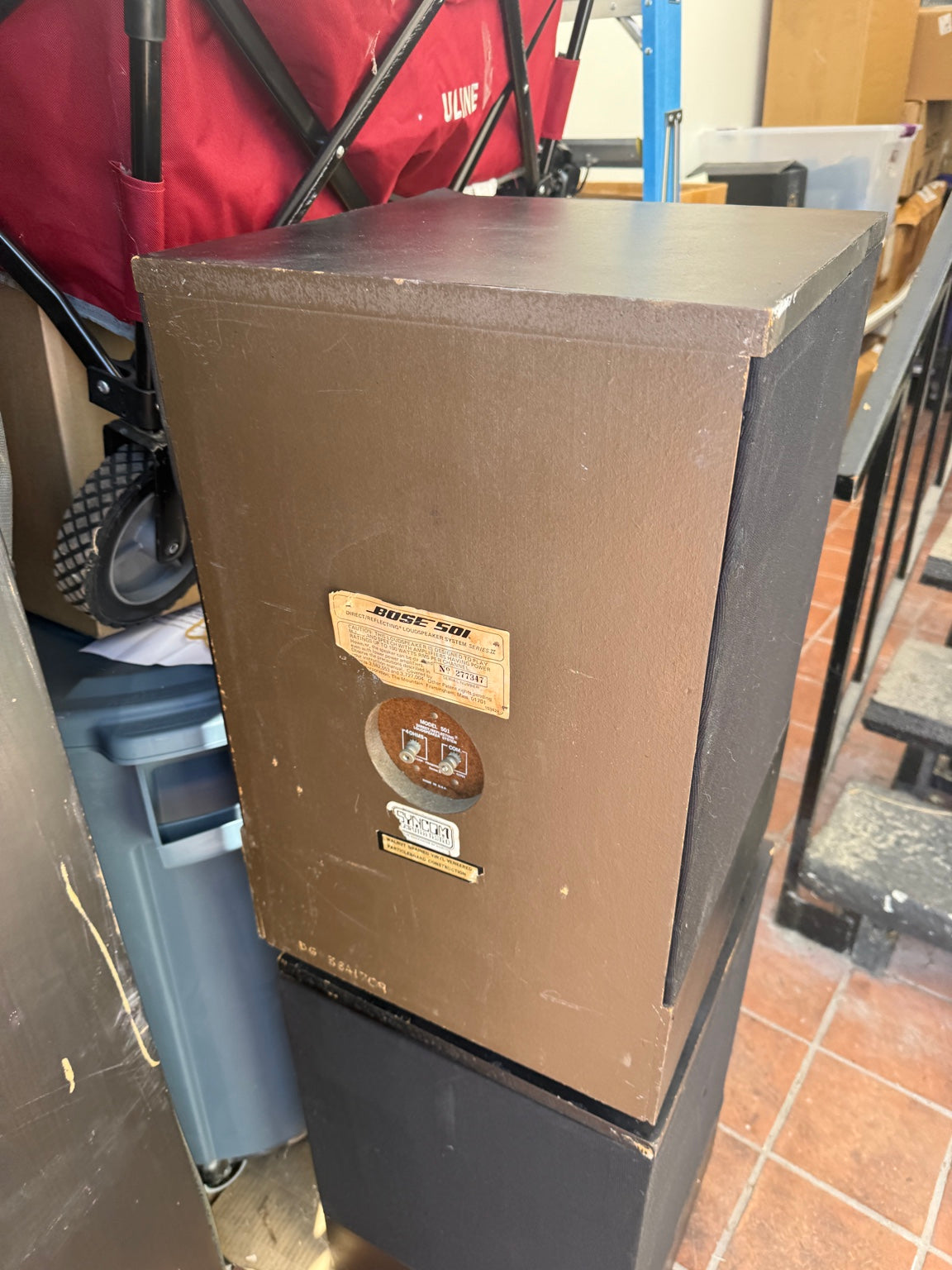 Rear view of Bose 501 Series II speaker showing cosmetic wear