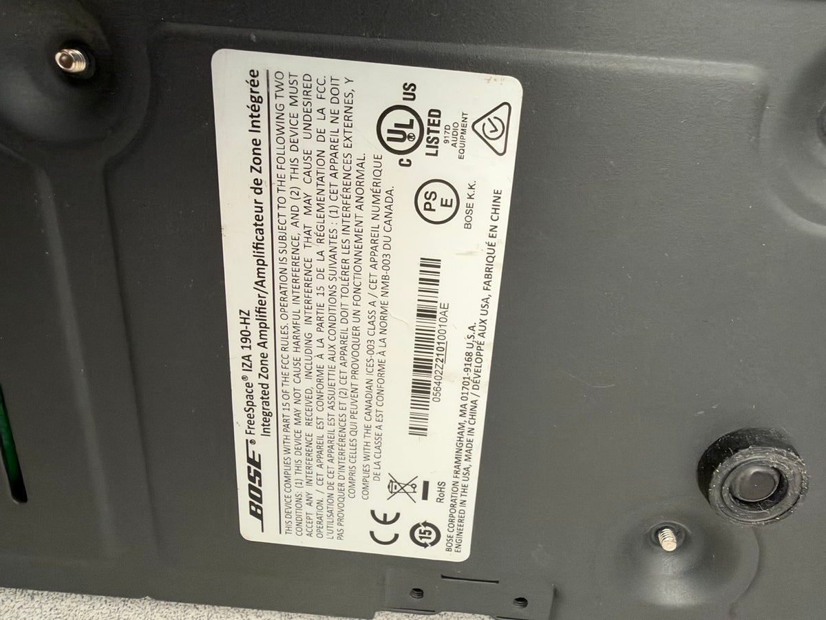 Bose FreeSpace IZA 190-HZ model label