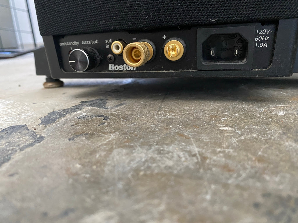 Boston Acoustics VR965 speaker terminal showing damaged binding post