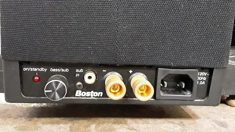 Boston Acoustics VR965 powered subwoofer controls and speaker terminals