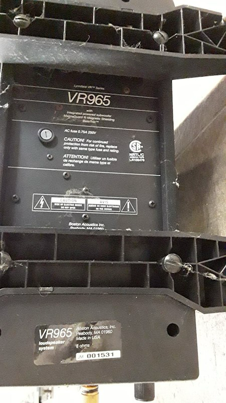 Boston Acoustics VR965 Lynnfield VR Series model label Made in USA