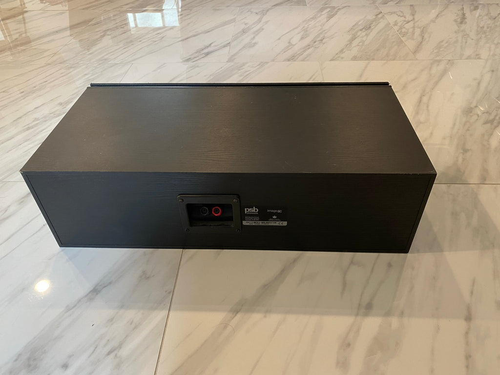 Rear view and model label of PSB Image 8C center channel speaker