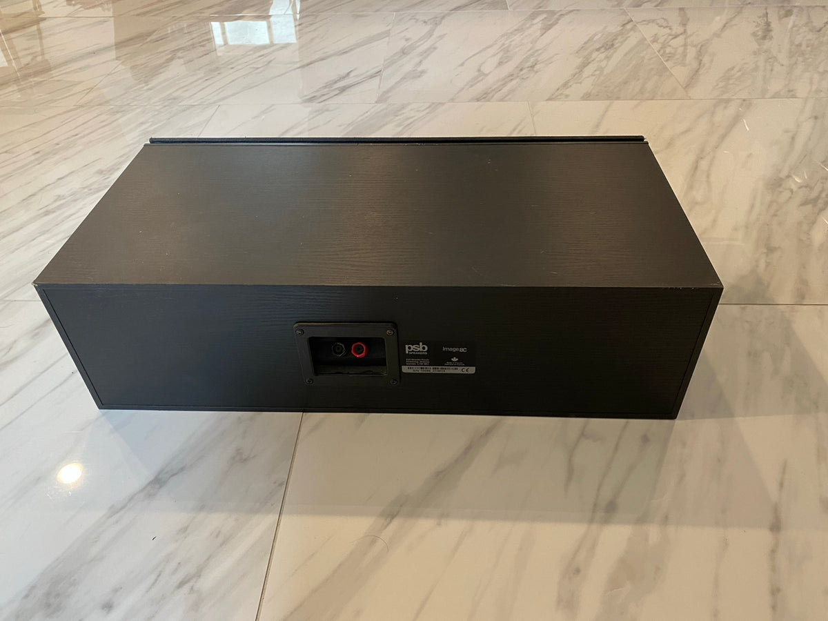 Rear view and model label of PSB Image 8C center channel speaker